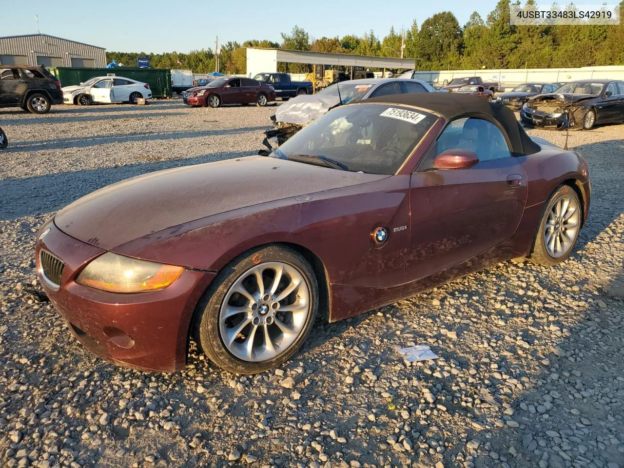 2003 BMW Z4 2.5 VIN: 4USBT33483LS42919 Lot: 75193634