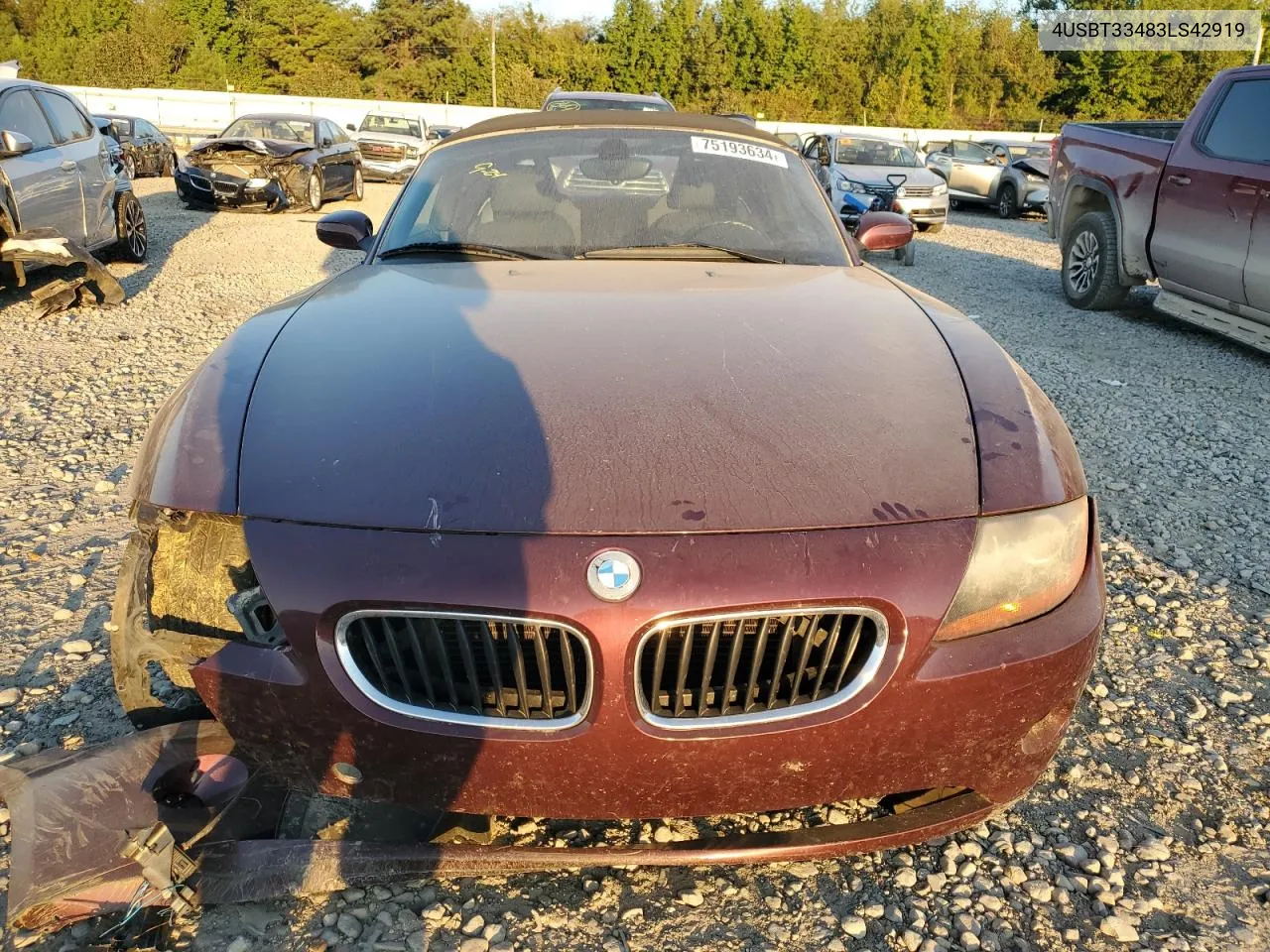 2003 BMW Z4 2.5 VIN: 4USBT33483LS42919 Lot: 75193634