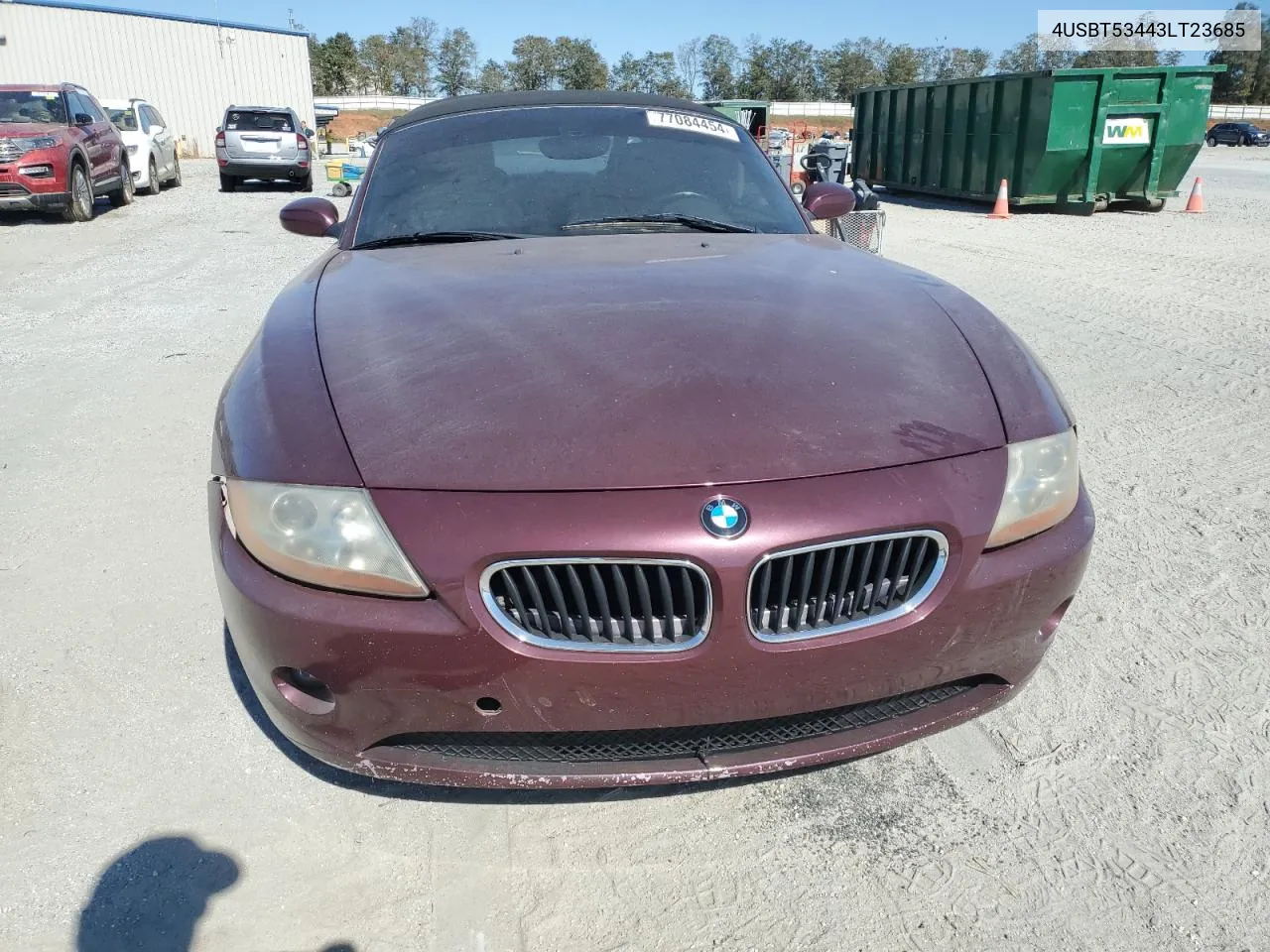 2003 BMW Z4 3.0 VIN: 4USBT53443LT23685 Lot: 77084454