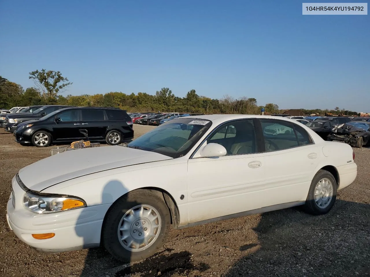 2000 Buick Lesabre Limited VIN: 1G4HR54K4YU194792 Lot: 74832204