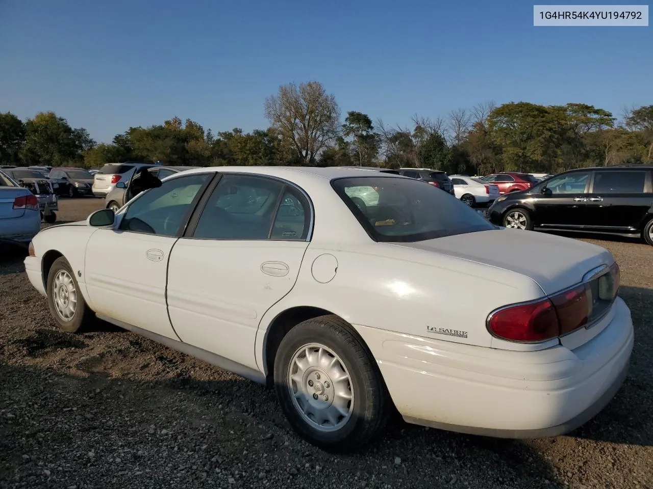 2000 Buick Lesabre Limited VIN: 1G4HR54K4YU194792 Lot: 74832204