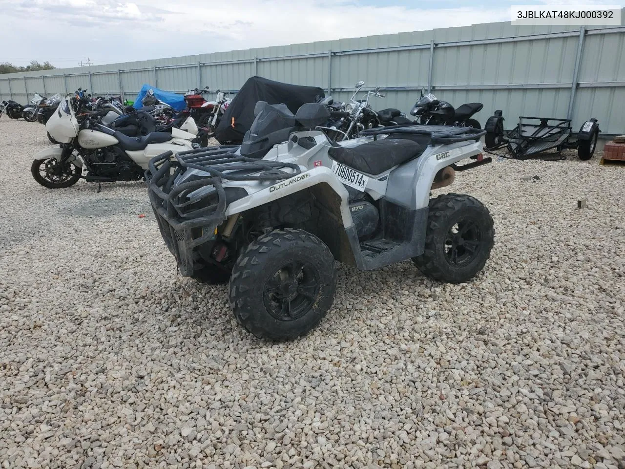 2019 Can-Am Outlander Xt 570 VIN: 3JBLKAT48KJ000392 Lot: 70600514