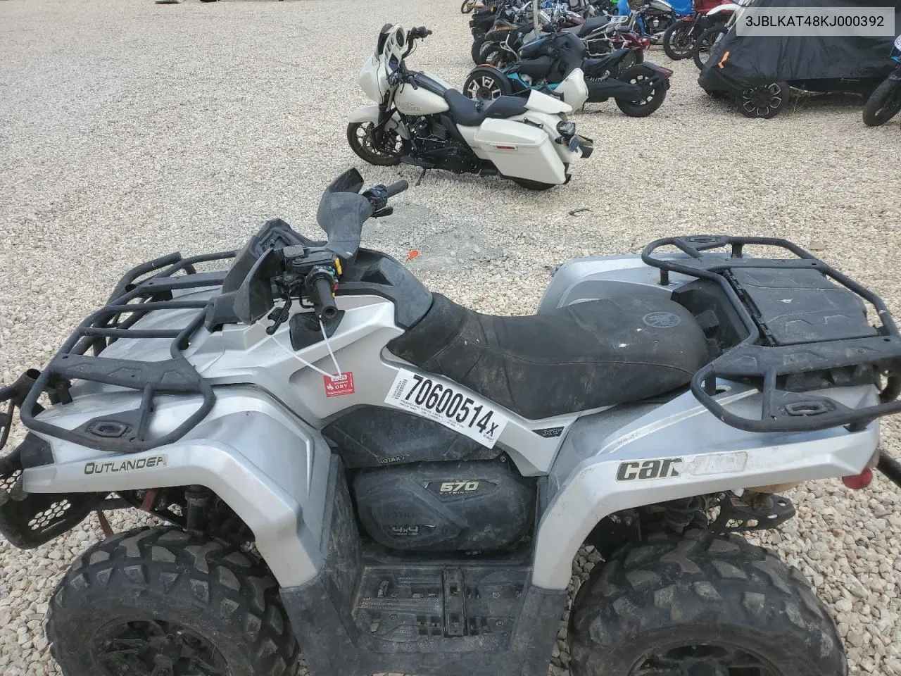 2019 Can-Am Outlander Xt 570 VIN: 3JBLKAT48KJ000392 Lot: 70600514