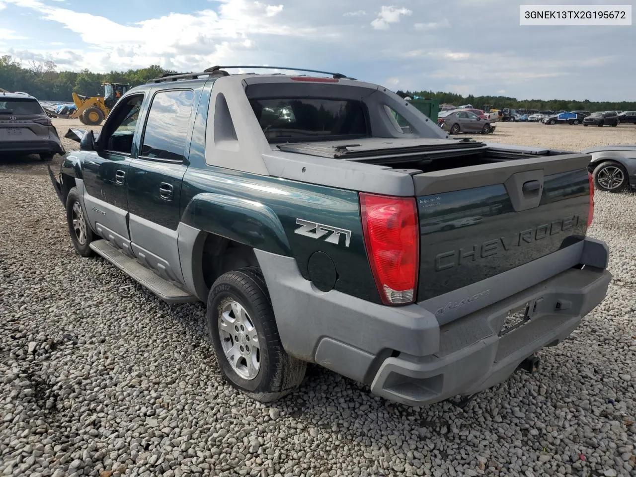 2002 Chevrolet Avalanche K1500 VIN: 3GNEK13TX2G195672 Lot: 73494934