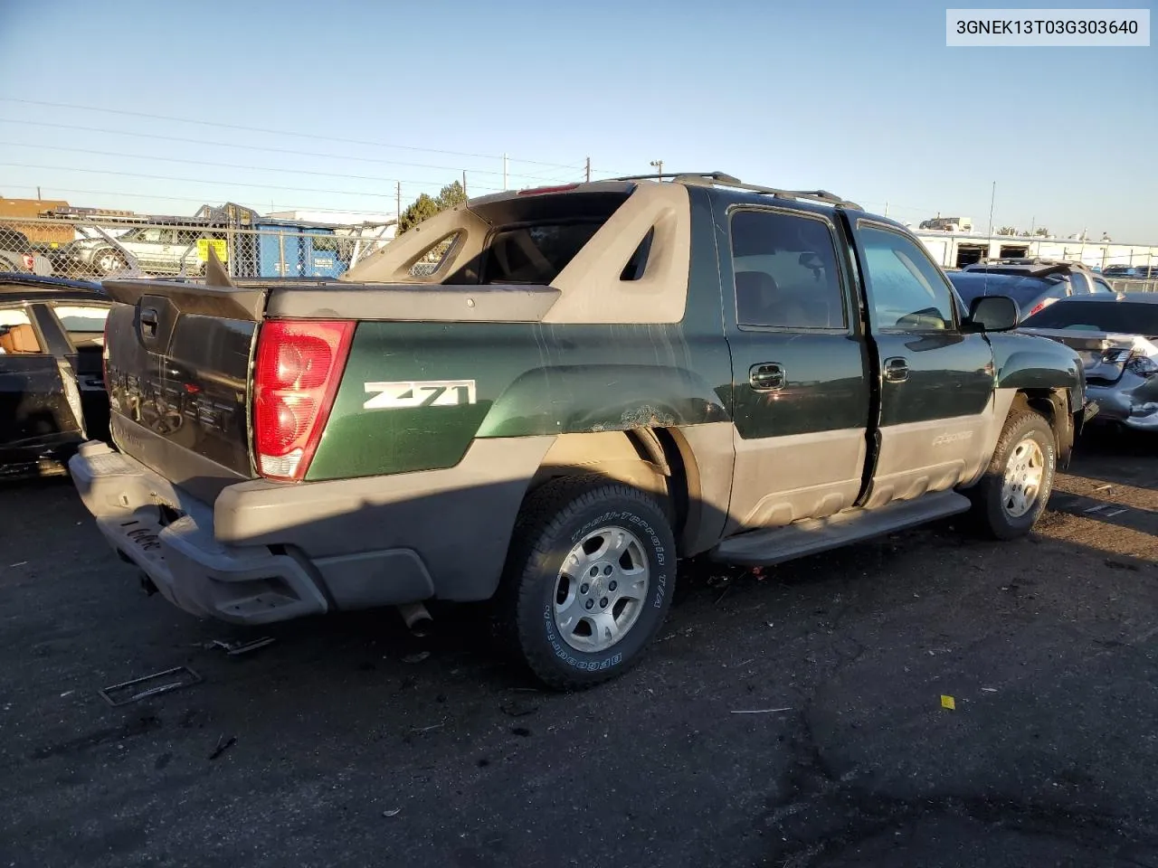 2003 Chevrolet Avalanche K1500 VIN: 3GNEK13T03G303640 Lot: 72372914