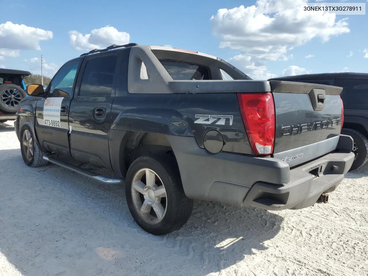 2003 Chevrolet Avalanche K1500 VIN: 3GNEK13TX3G278911 Lot: 77249014