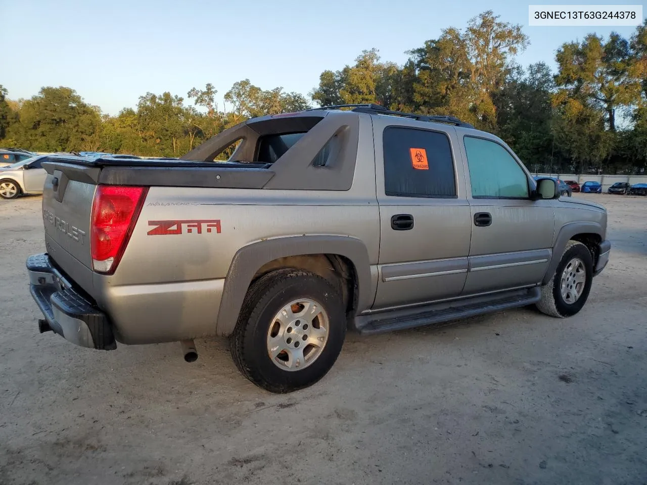 2003 Chevrolet Avalanche C1500 VIN: 3GNEC13T63G244378 Lot: 78366304