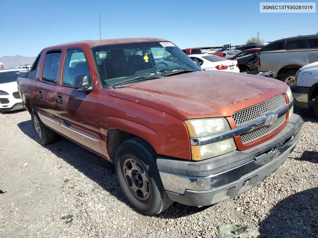 2003 Chevrolet Avalanche C1500 VIN: 3GNEC13T93G281019 Lot: 80570724