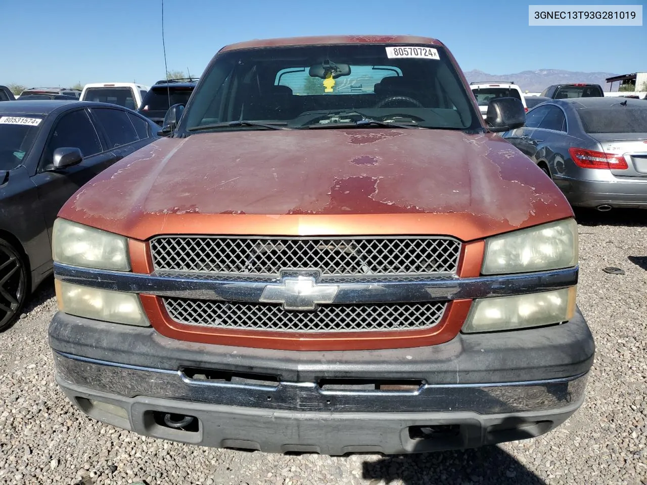 2003 Chevrolet Avalanche C1500 VIN: 3GNEC13T93G281019 Lot: 80570724