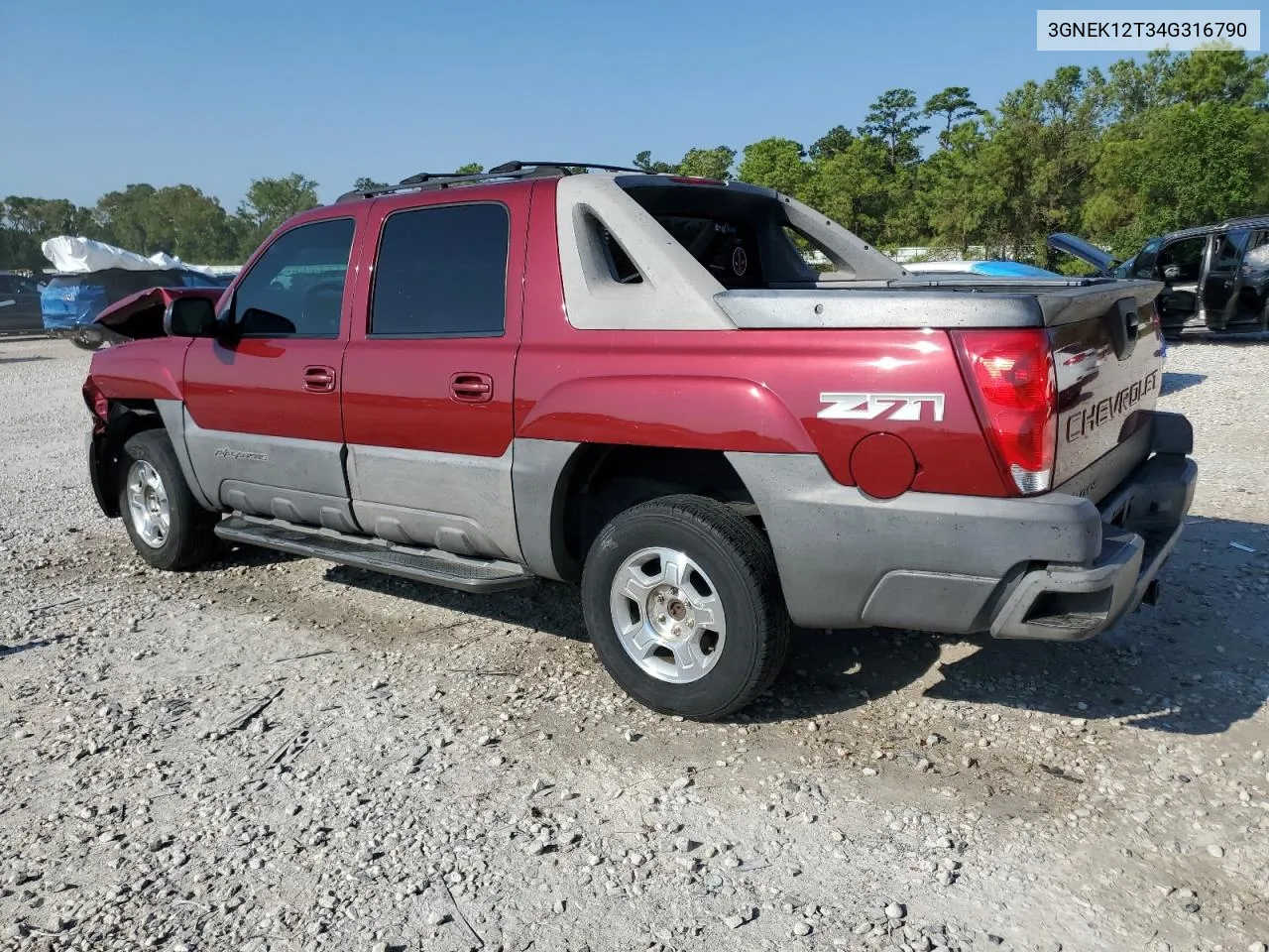 2004 Chevrolet Avalanche K1500 VIN: 3GNEK12T34G316790 Lot: 70999504