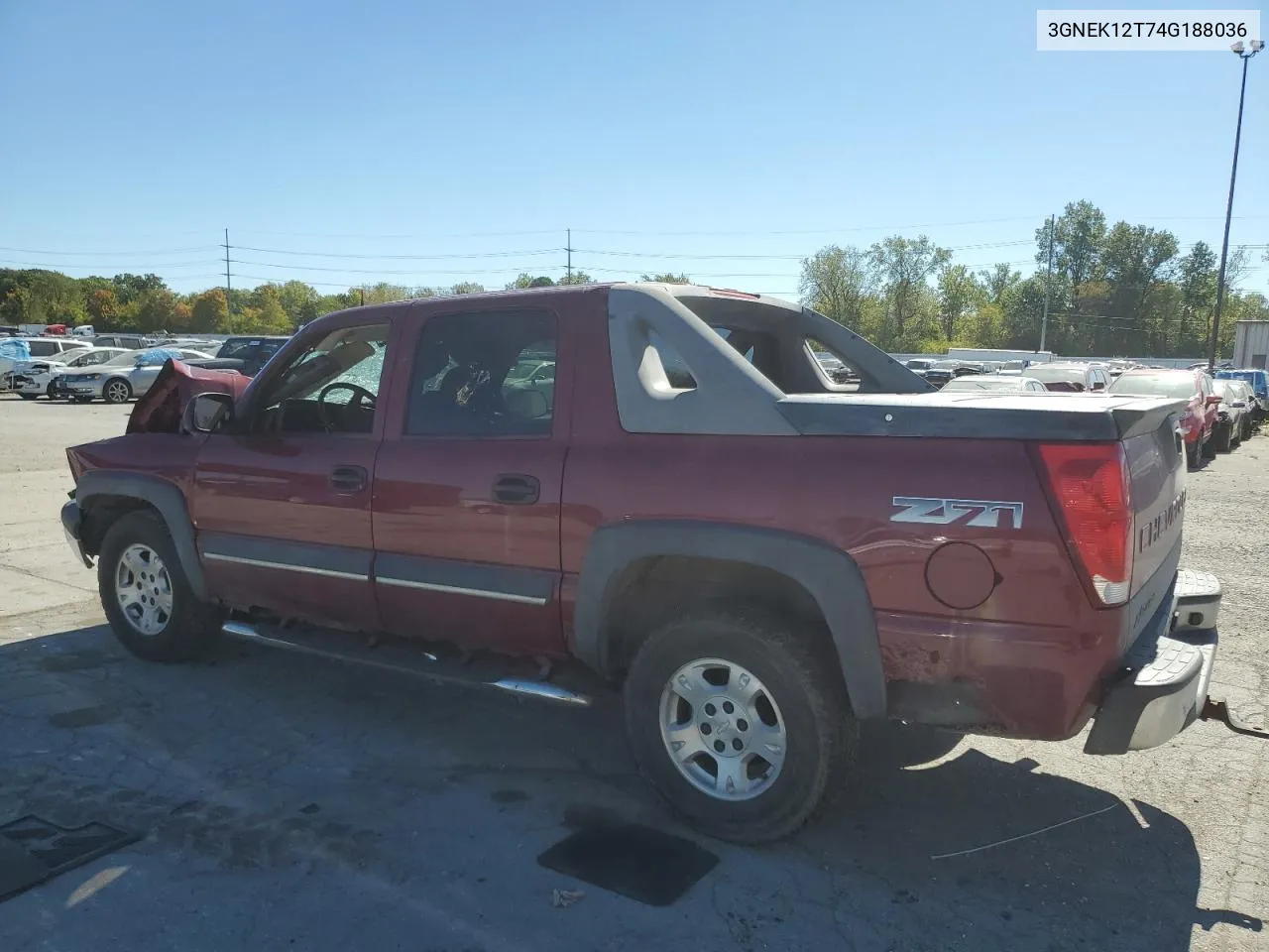 2004 Chevrolet Avalanche K1500 VIN: 3GNEK12T74G188036 Lot: 74882174