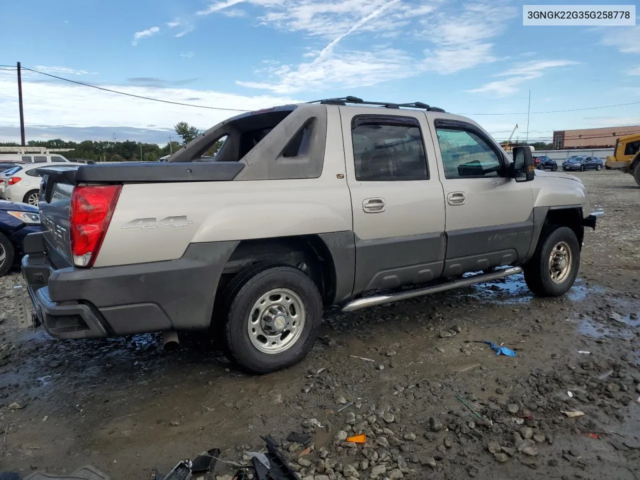 2005 Chevrolet Avalanche K2500 VIN: 3GNGK22G35G258778 Lot: 73949614