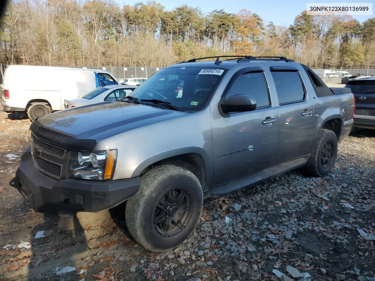 2008 Chevrolet Avalanche K1500 VIN: 3GNFK123X8G136989 Lot: 80688214