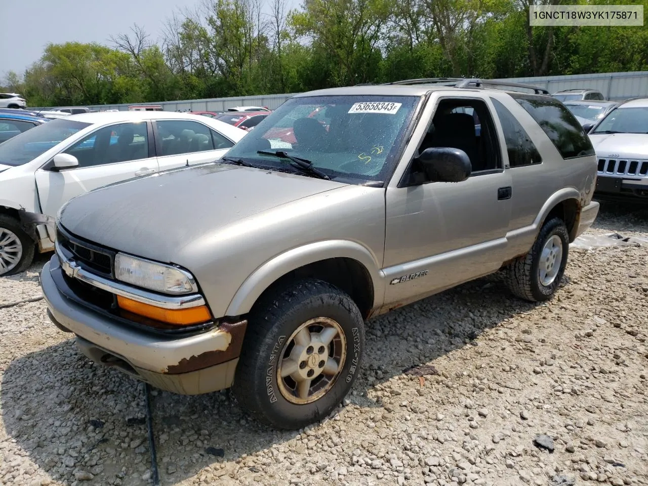 2000 Chevrolet Blazer VIN: 1GNCT18W3YK175871 Lot: 58230204