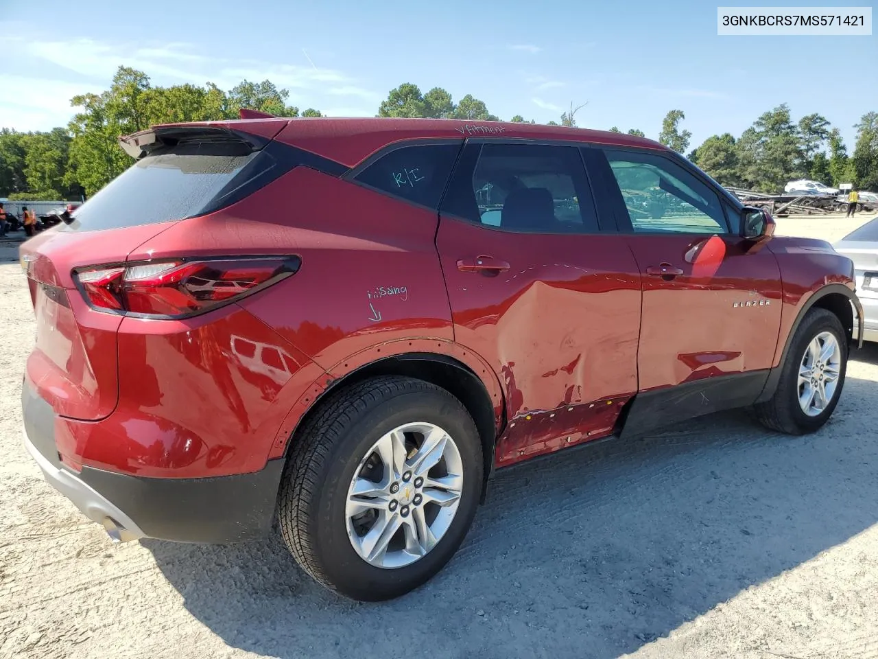 2021 Chevrolet Blazer 2Lt VIN: 3GNKBCRS7MS571421 Lot: 70281494