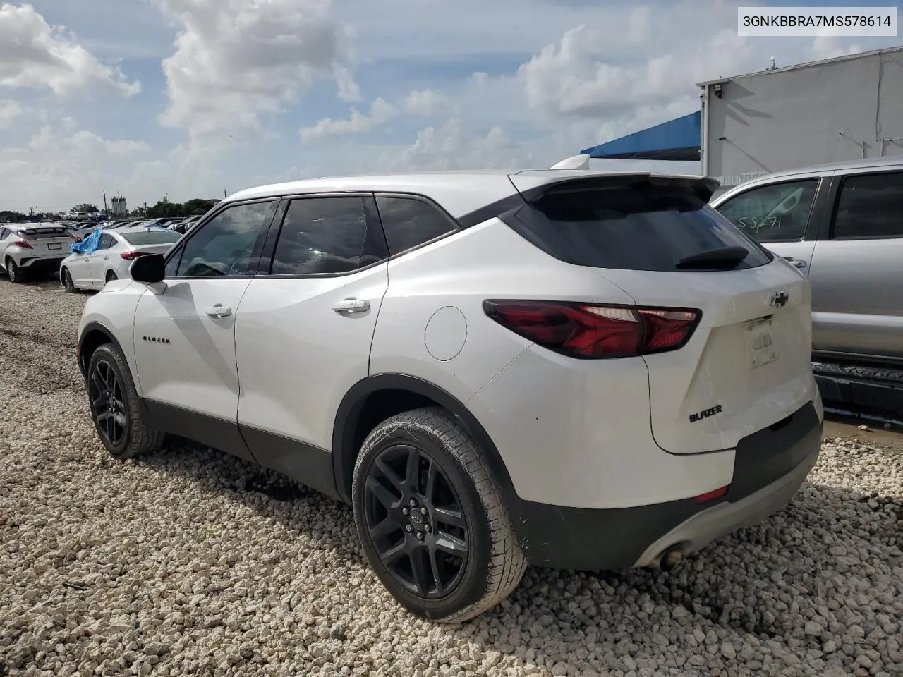 2021 Chevrolet Blazer 1Lt VIN: 3GNKBBRA7MS578614 Lot: 70616754