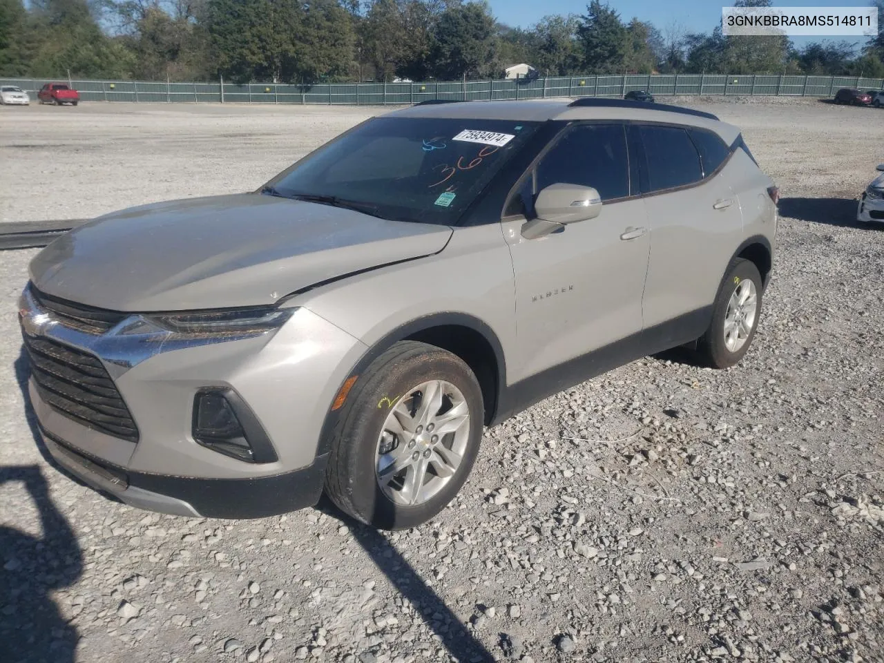 2021 Chevrolet Blazer 1Lt VIN: 3GNKBBRA8MS514811 Lot: 75934974