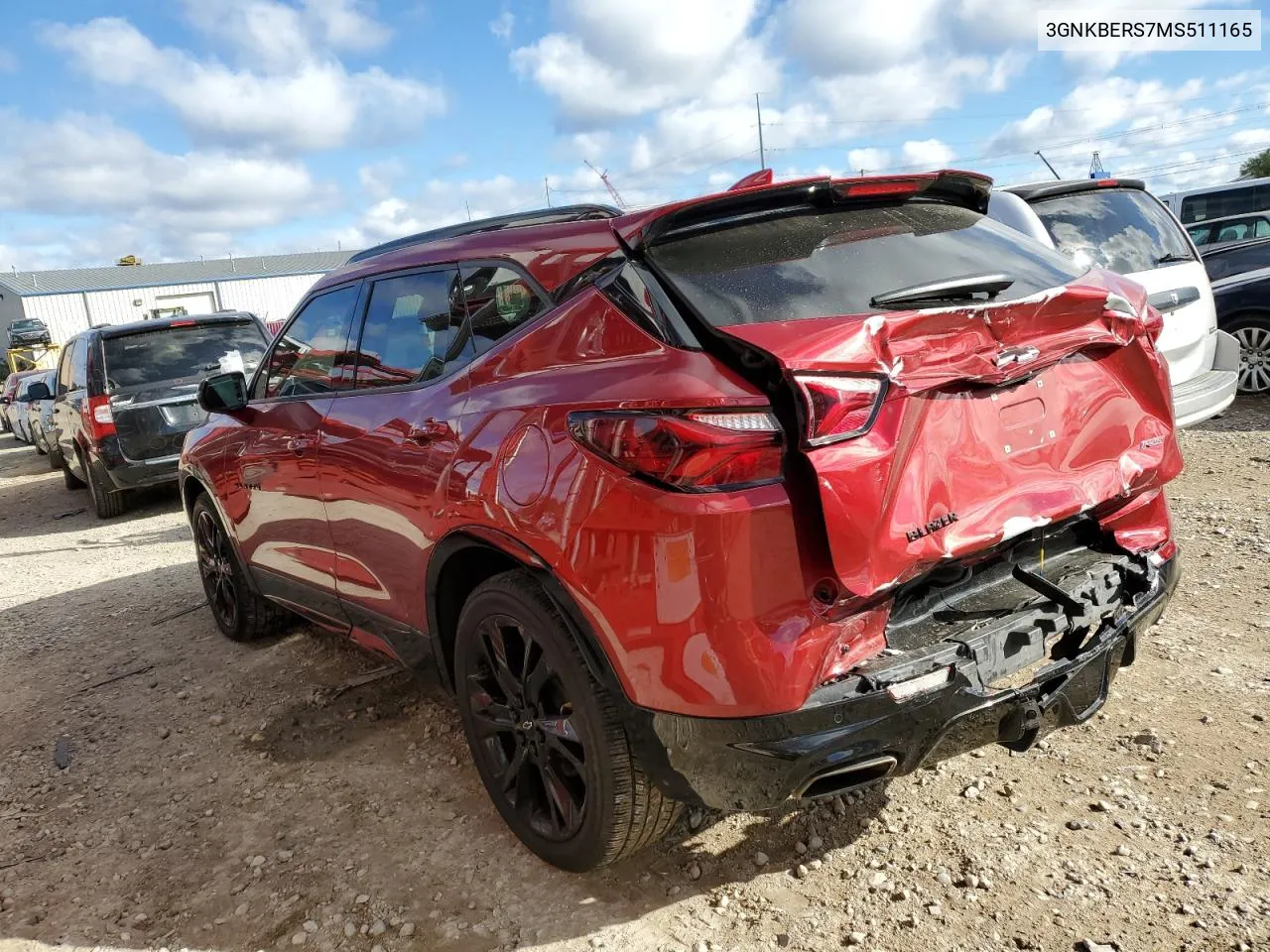 2021 Chevrolet Blazer Rs VIN: 3GNKBERS7MS511165 Lot: 76079754