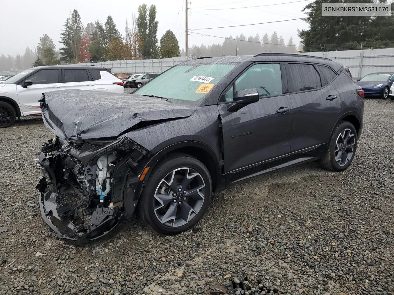 2021 Chevrolet Blazer Rs VIN: 3GNKBKRS1MS531670 Lot: 76181444