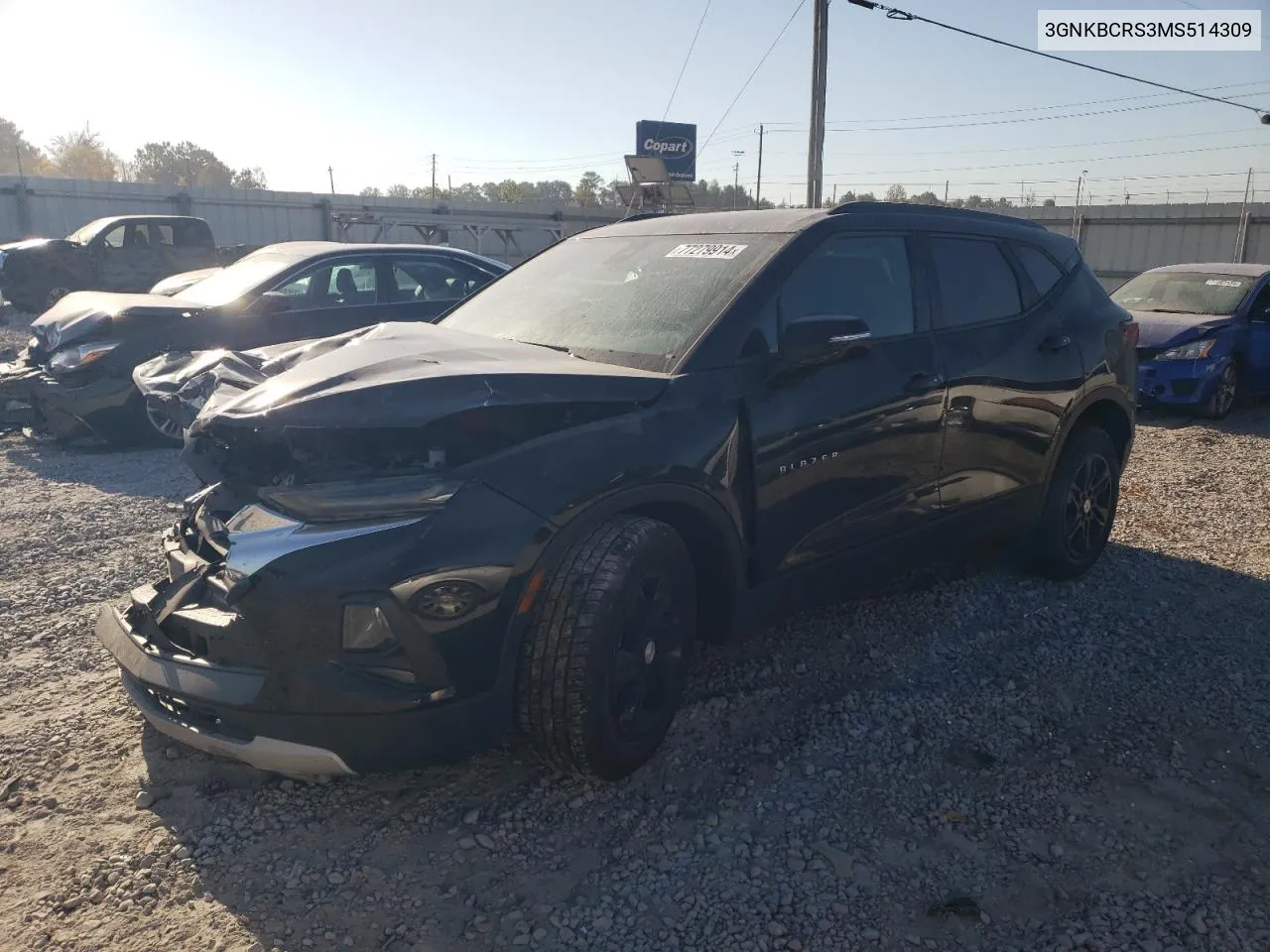 2021 Chevrolet Blazer 2Lt VIN: 3GNKBCRS3MS514309 Lot: 77279914