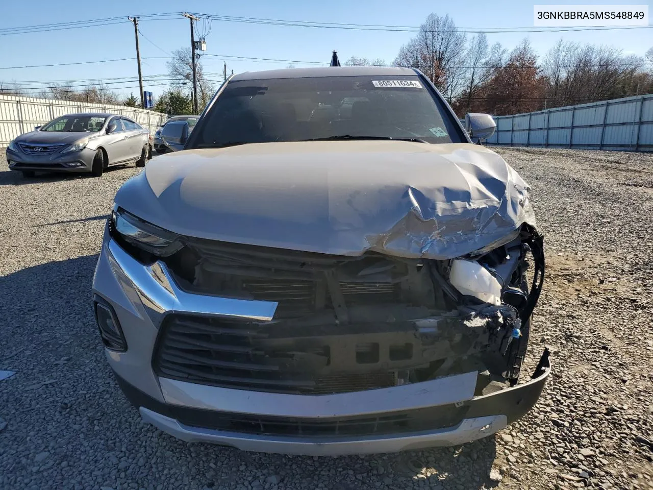 2021 Chevrolet Blazer 1Lt VIN: 3GNKBBRA5MS548849 Lot: 80511634