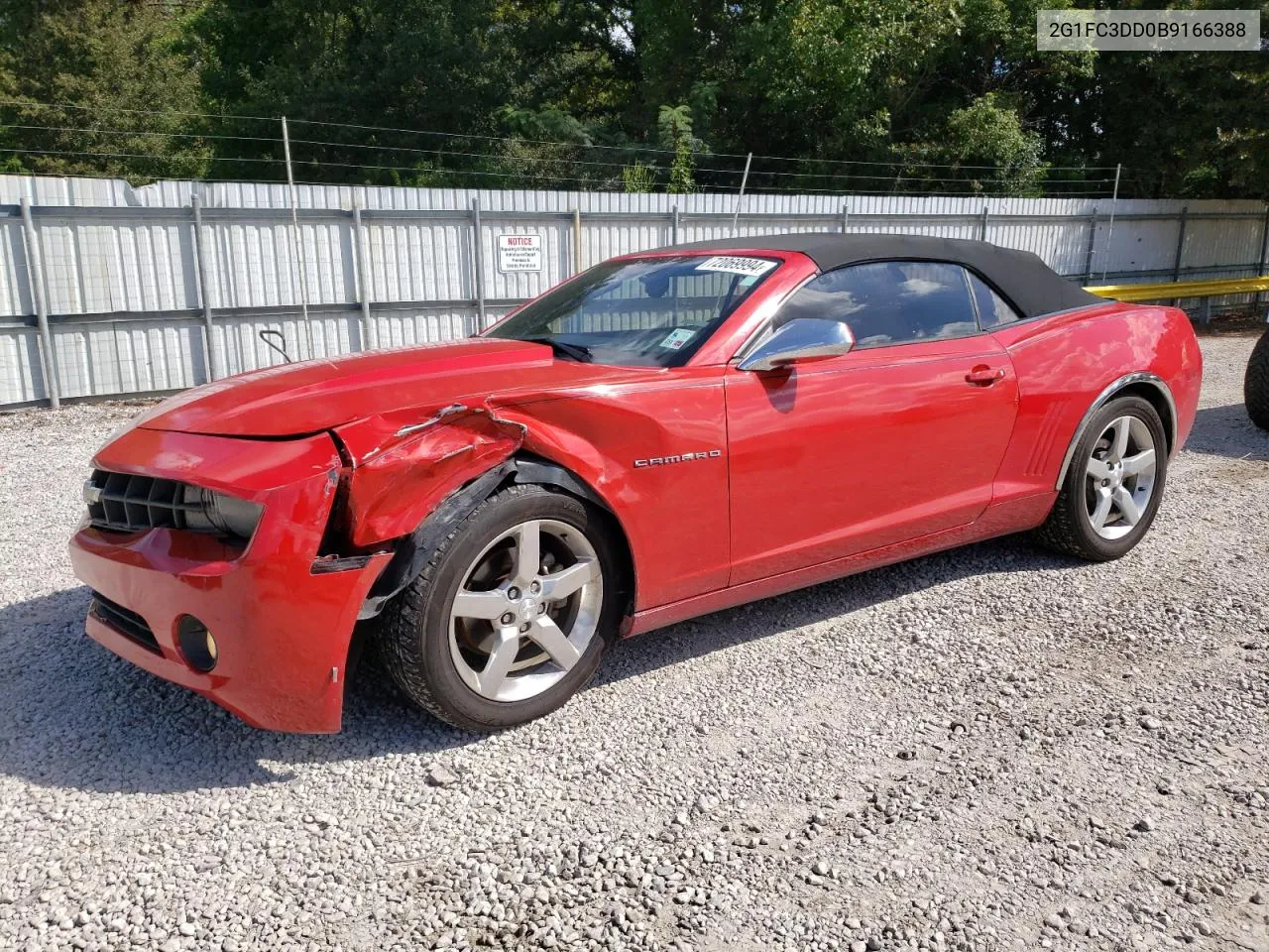 2011 Chevrolet Camaro Lt VIN: 2G1FC3DD0B9166388 Lot: 72069994