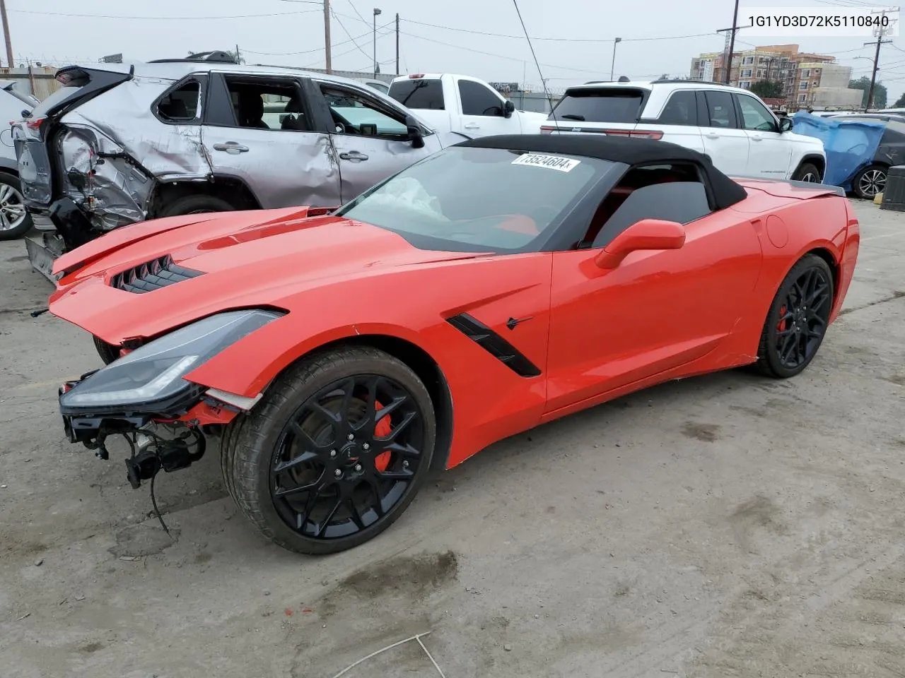 2019 Chevrolet Corvette Stingray 2Lt VIN: 1G1YD3D72K5110840 Lot: 73524604