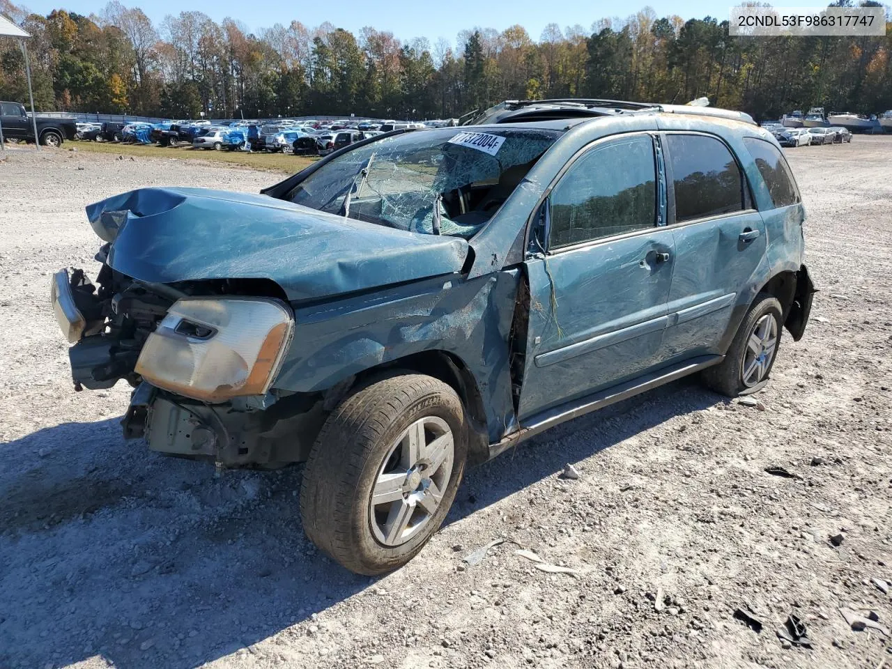 2008 Chevrolet Equinox Lt VIN: 2CNDL53F986317747 Lot: 77372004