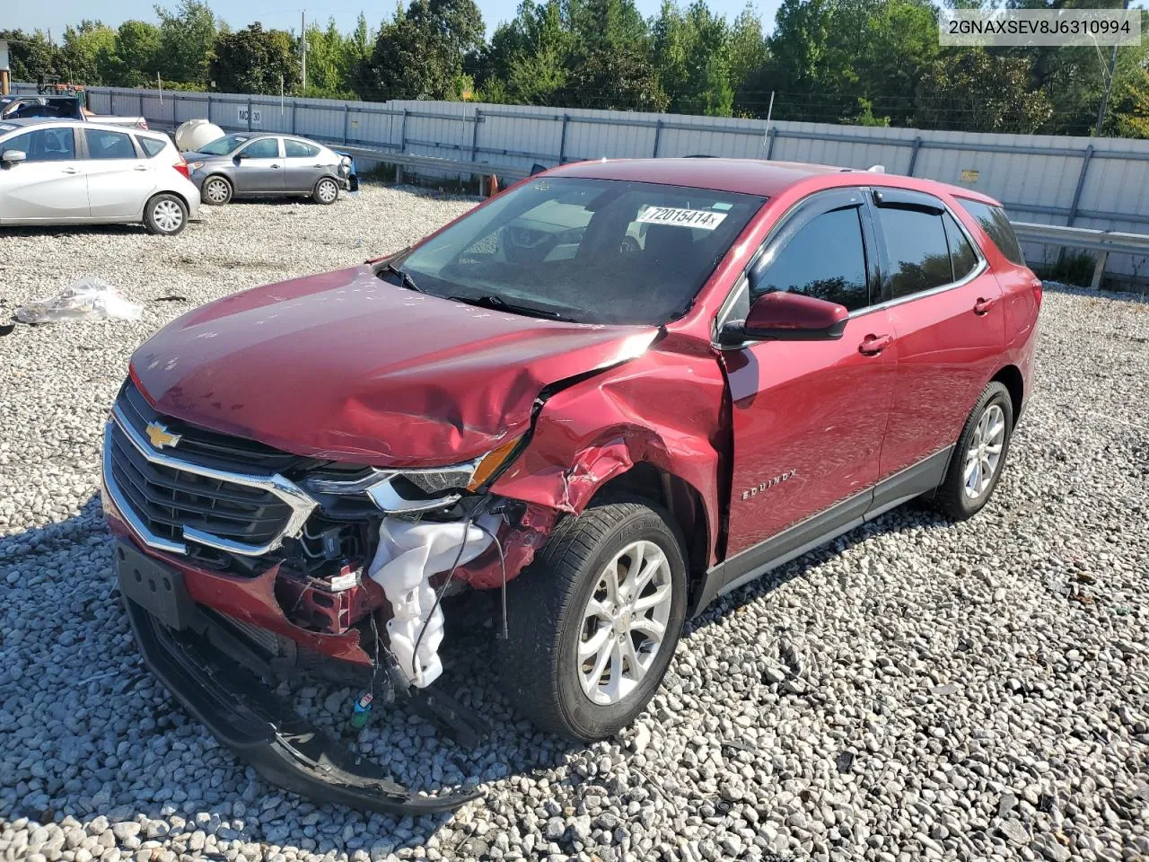 2018 Chevrolet Equinox Lt VIN: 2GNAXSEV8J6310994 Lot: 72015414