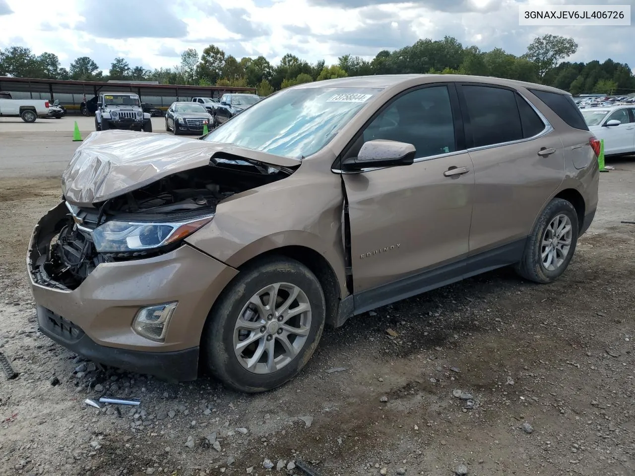 2018 Chevrolet Equinox Lt VIN: 3GNAXJEV6JL406726 Lot: 73758844