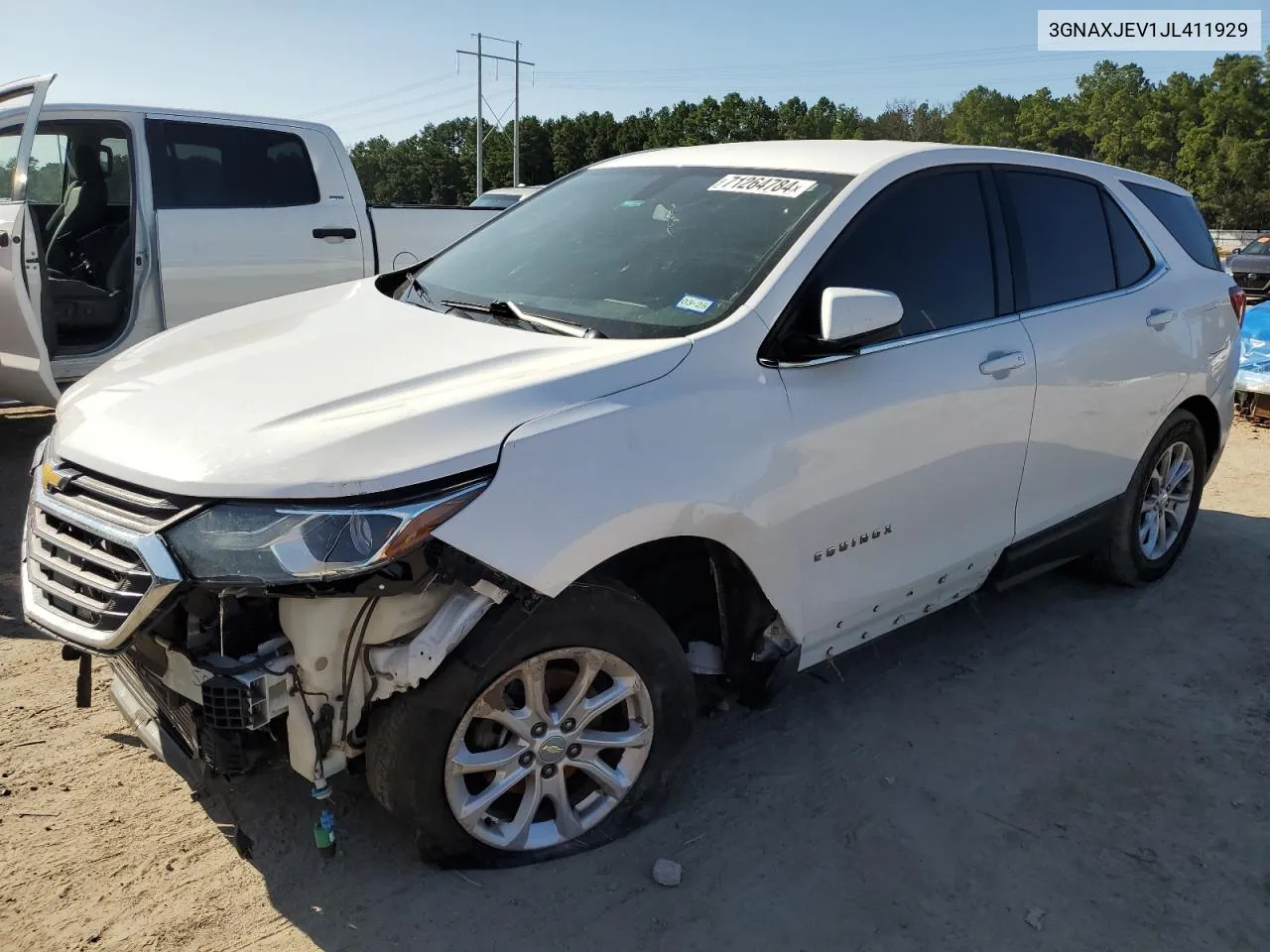 2018 Chevrolet Equinox Lt VIN: 3GNAXJEV1JL411929 Lot: 74506034