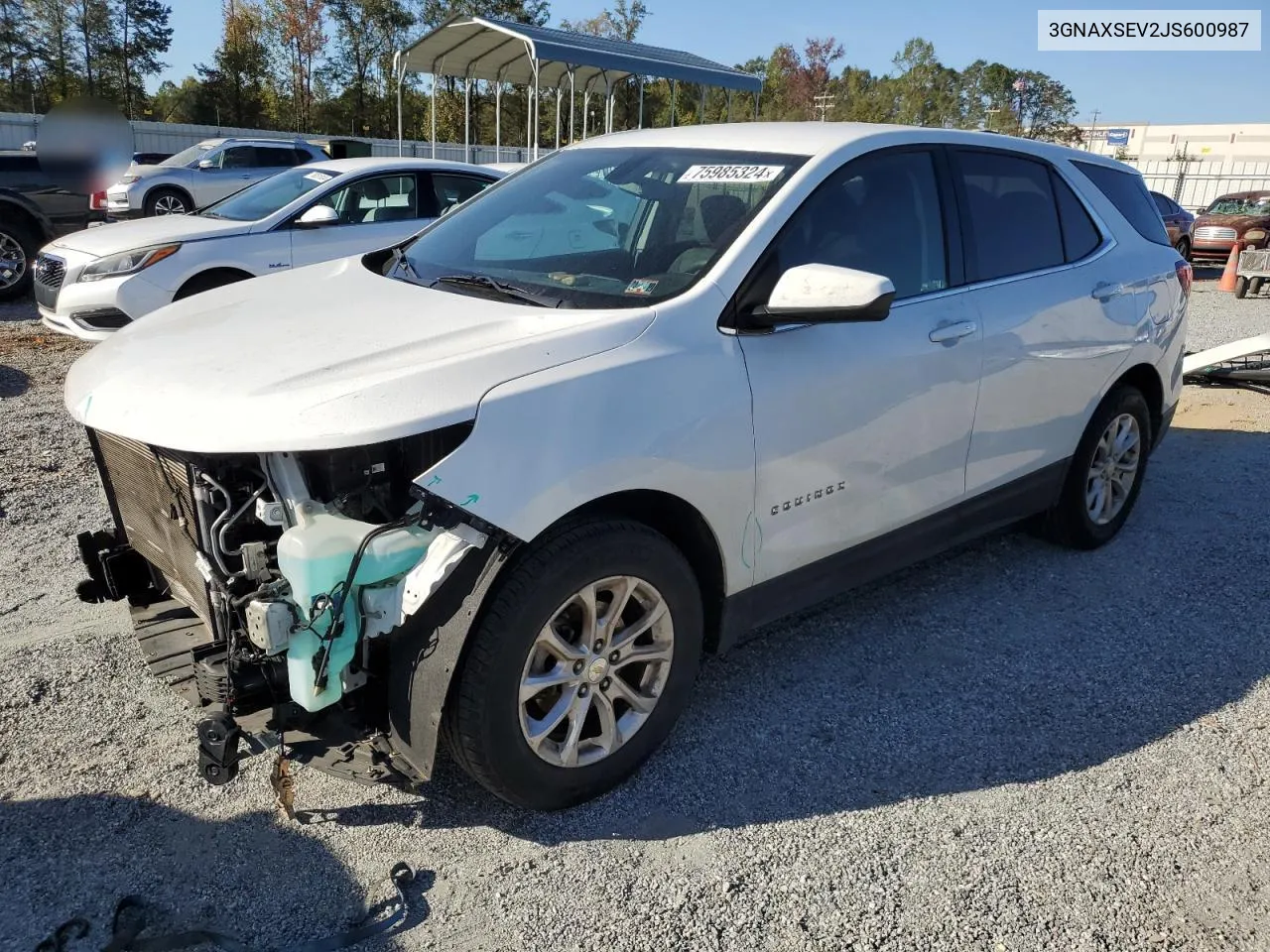 2018 Chevrolet Equinox Lt VIN: 3GNAXSEV2JS600987 Lot: 75985324