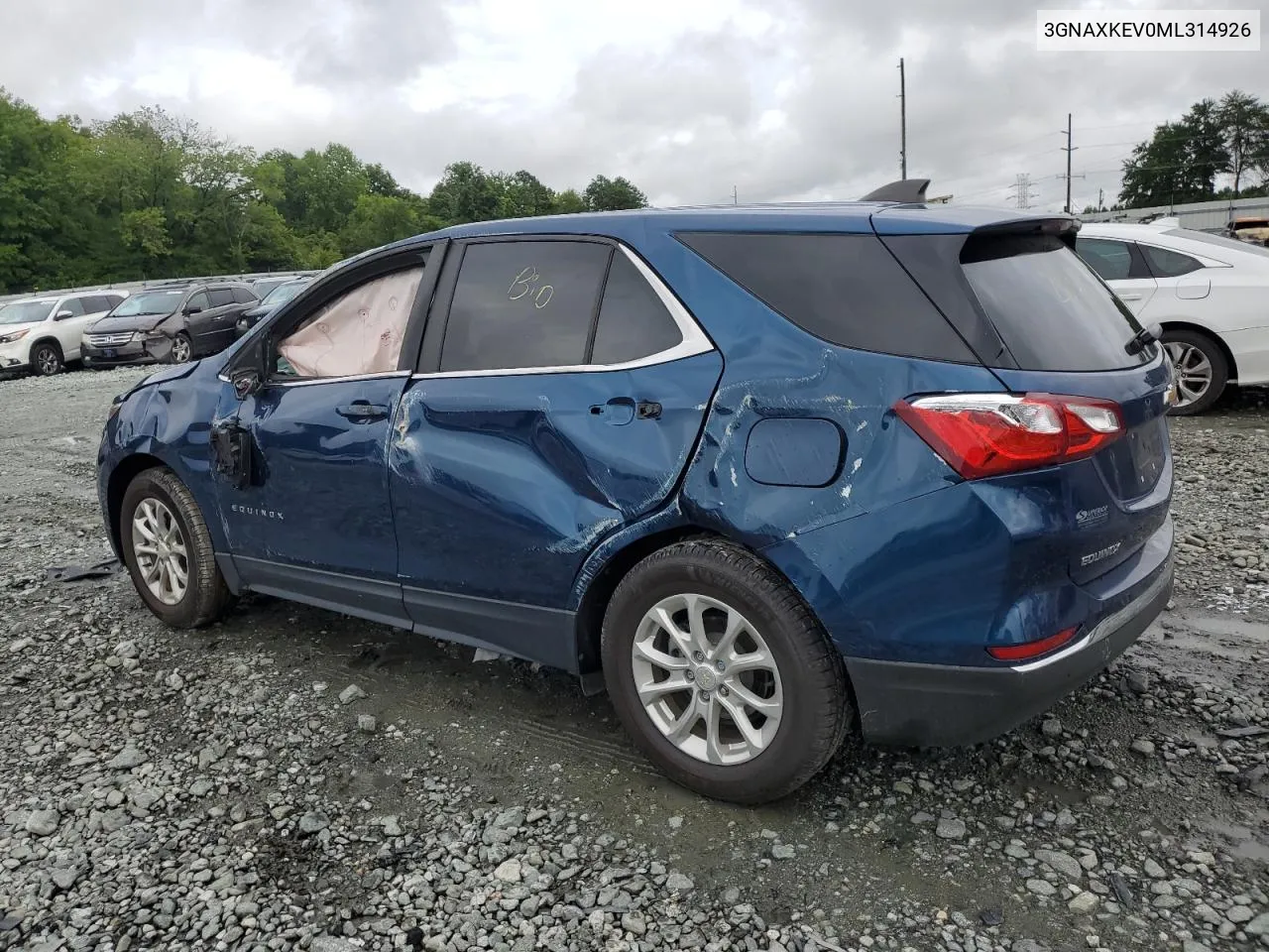 2021 Chevrolet Equinox Lt VIN: 3GNAXKEV0ML314926 Lot: 64118054