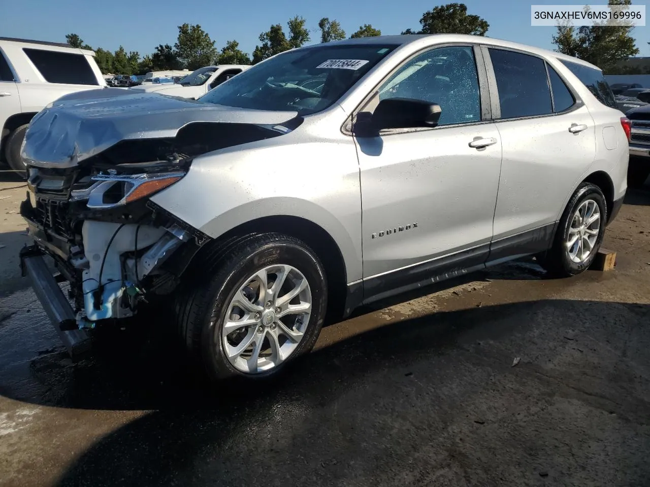 2021 Chevrolet Equinox Ls VIN: 3GNAXHEV6MS169996 Lot: 70015844