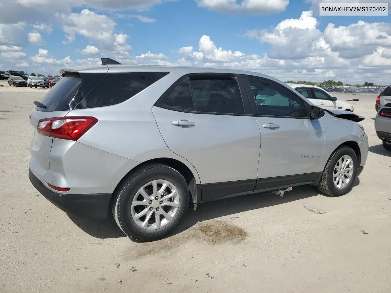 2021 Chevrolet Equinox Ls VIN: 3GNAXHEV7MS170462 Lot: 72277334