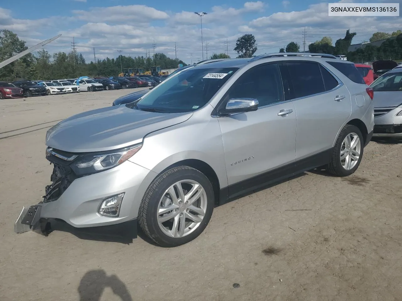 3GNAXXEV8MS136136 2021 Chevrolet Equinox Premier