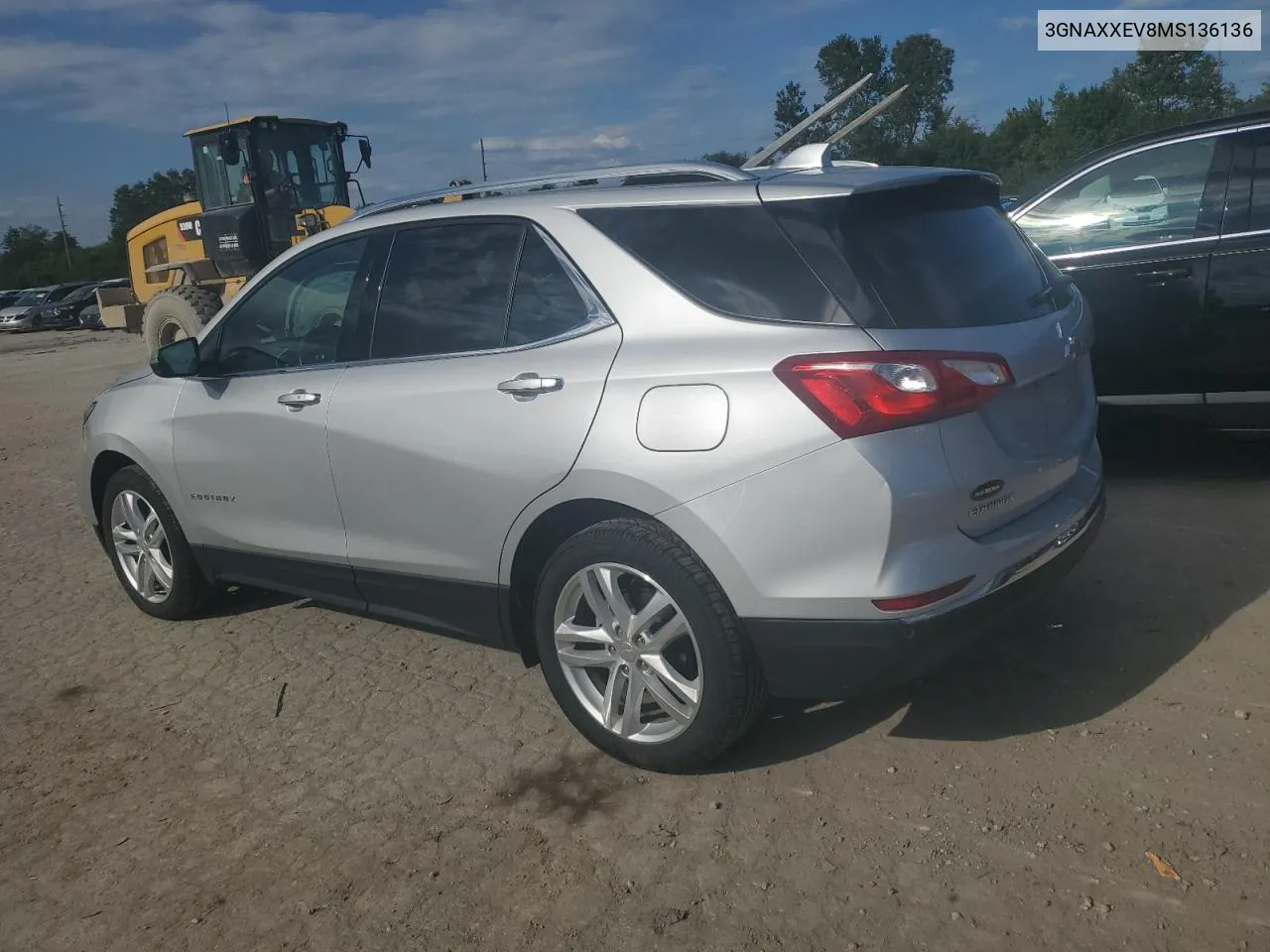 2021 Chevrolet Equinox Premier VIN: 3GNAXXEV8MS136136 Lot: 73144554