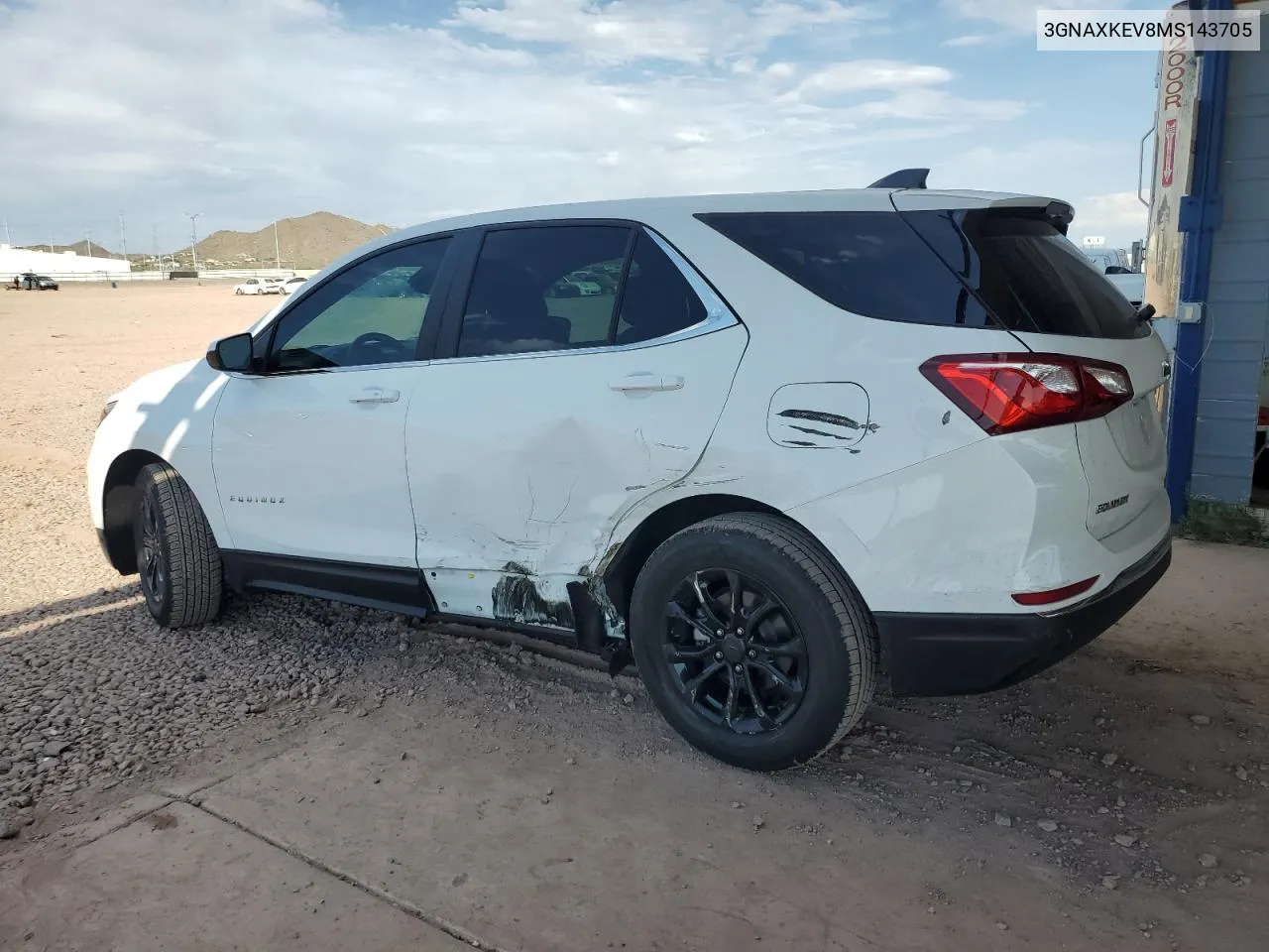 2021 Chevrolet Equinox Lt VIN: 3GNAXKEV8MS143705 Lot: 74134384