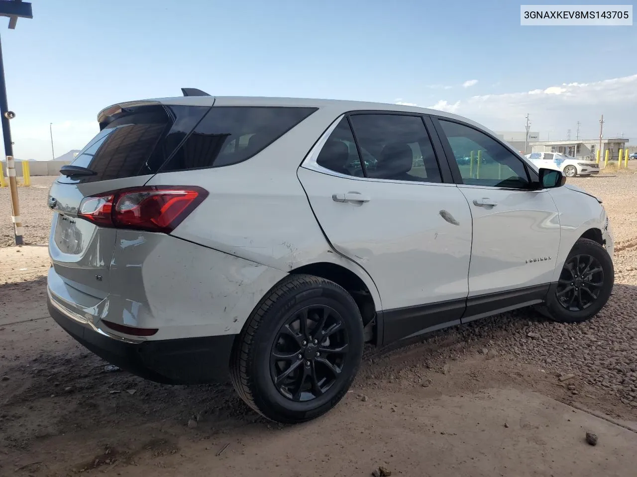 2021 Chevrolet Equinox Lt VIN: 3GNAXKEV8MS143705 Lot: 74134384