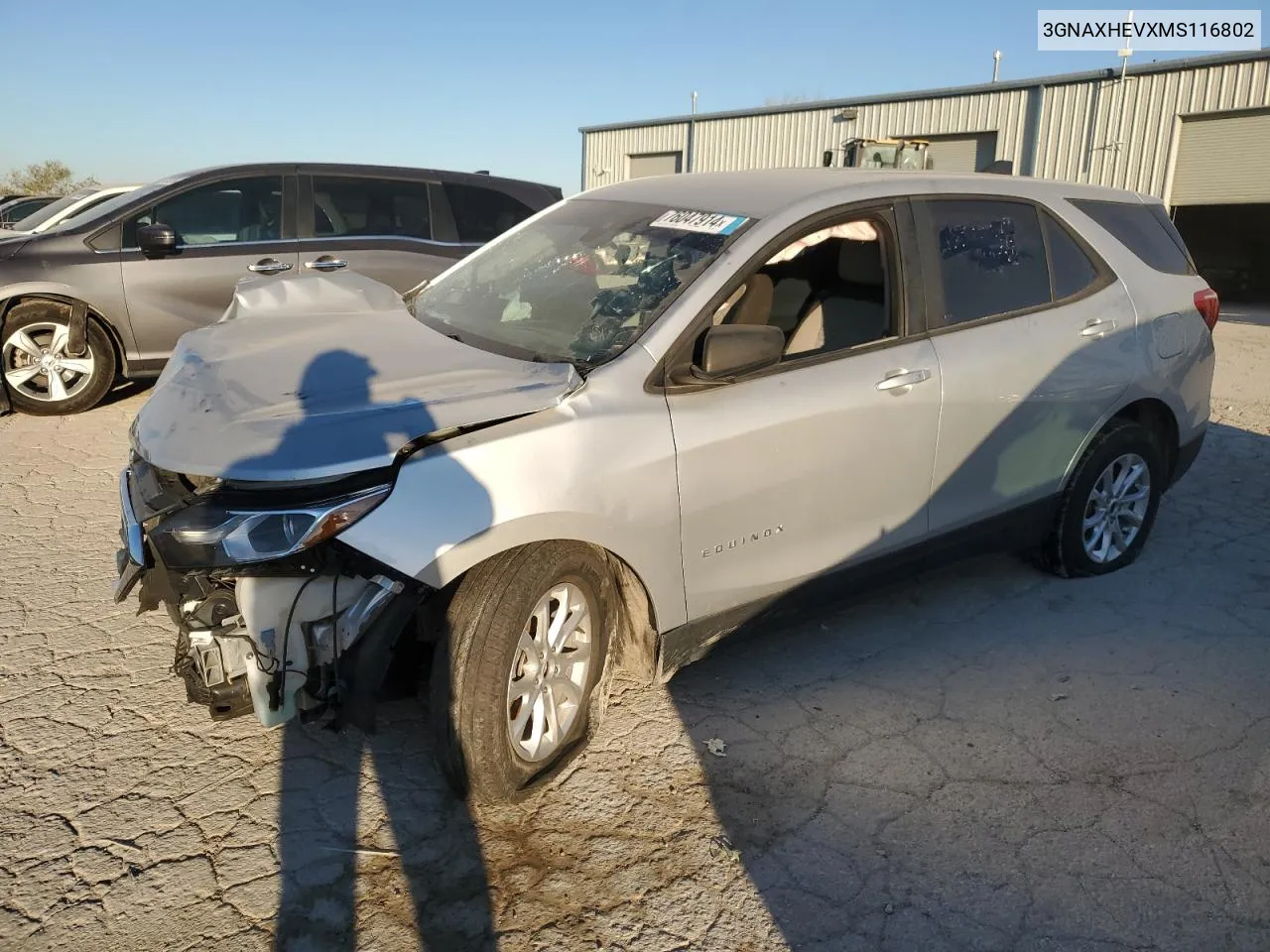 2021 Chevrolet Equinox Ls VIN: 3GNAXHEVXMS116802 Lot: 76047914