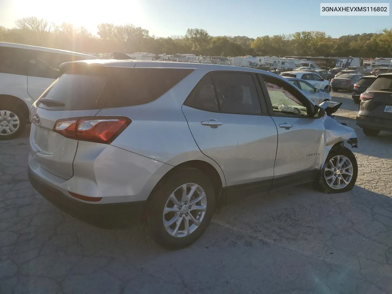 2021 Chevrolet Equinox Ls VIN: 3GNAXHEVXMS116802 Lot: 76047914