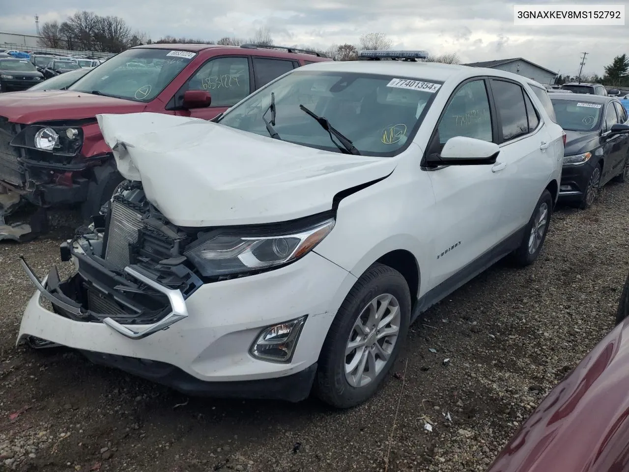 2021 Chevrolet Equinox Lt VIN: 3GNAXKEV8MS152792 Lot: 77401354