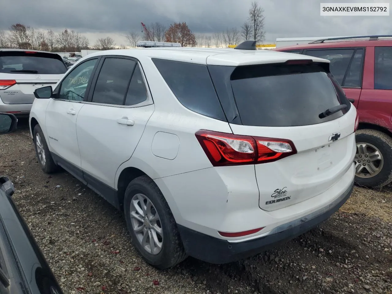 2021 Chevrolet Equinox Lt VIN: 3GNAXKEV8MS152792 Lot: 77401354