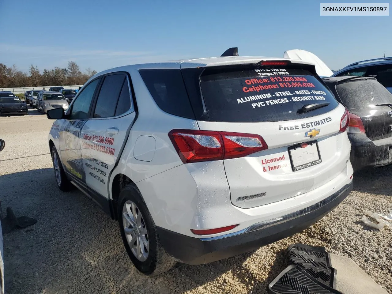 2021 Chevrolet Equinox Lt VIN: 3GNAXKEV1MS150897 Lot: 77615214