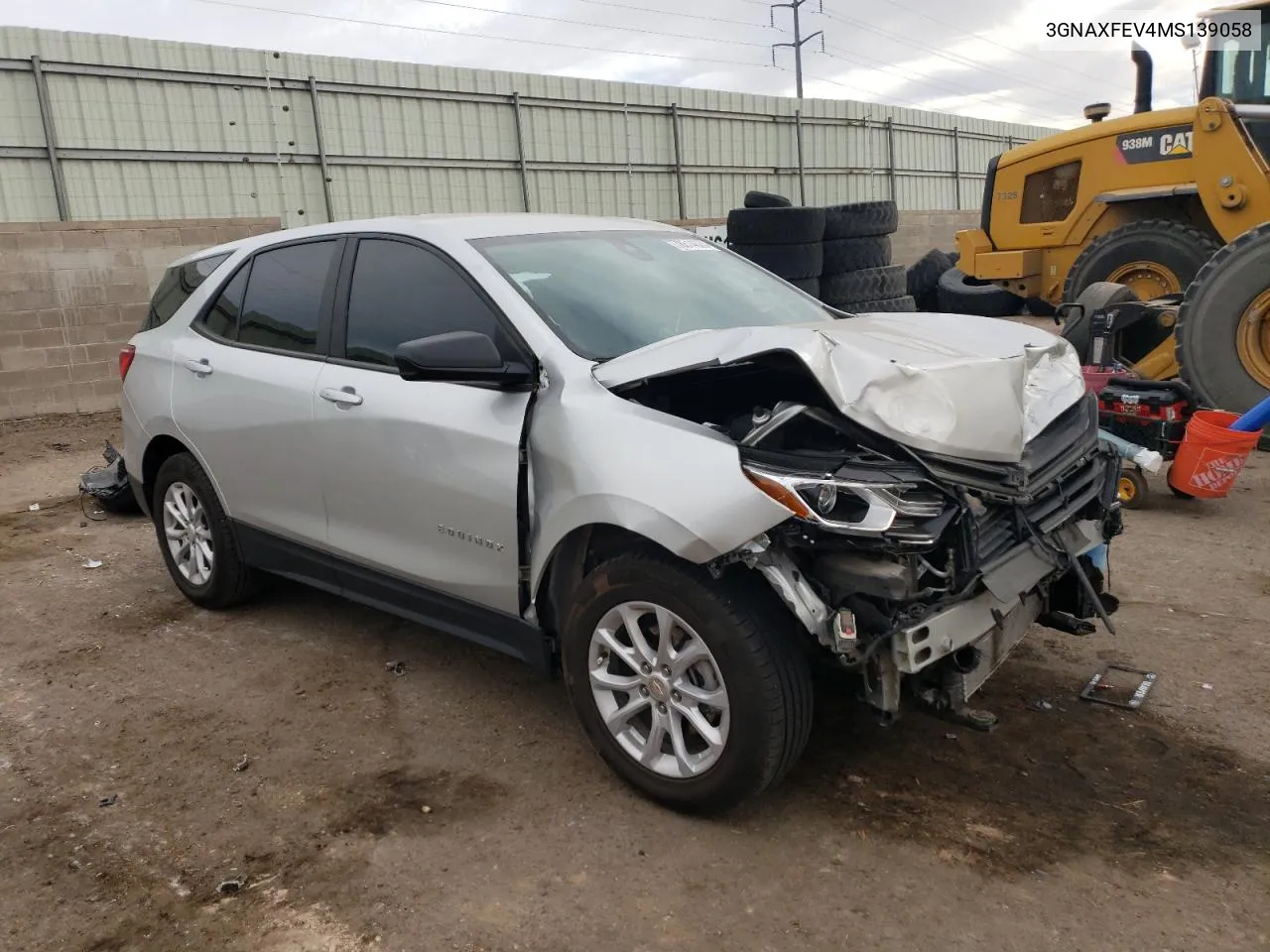 2021 Chevrolet Equinox VIN: 3GNAXFEV4MS139058 Lot: 78614624