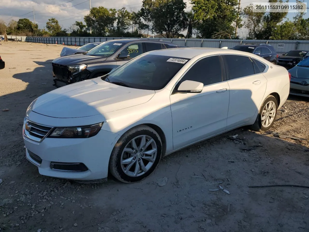 2016 Chevrolet Impala Lt VIN: 2G1115S31G9115382 Lot: 72374694