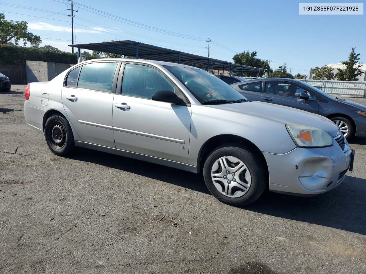 2007 Chevrolet Malibu Ls VIN: 1G1ZS58F07F221928 Lot: 75028764