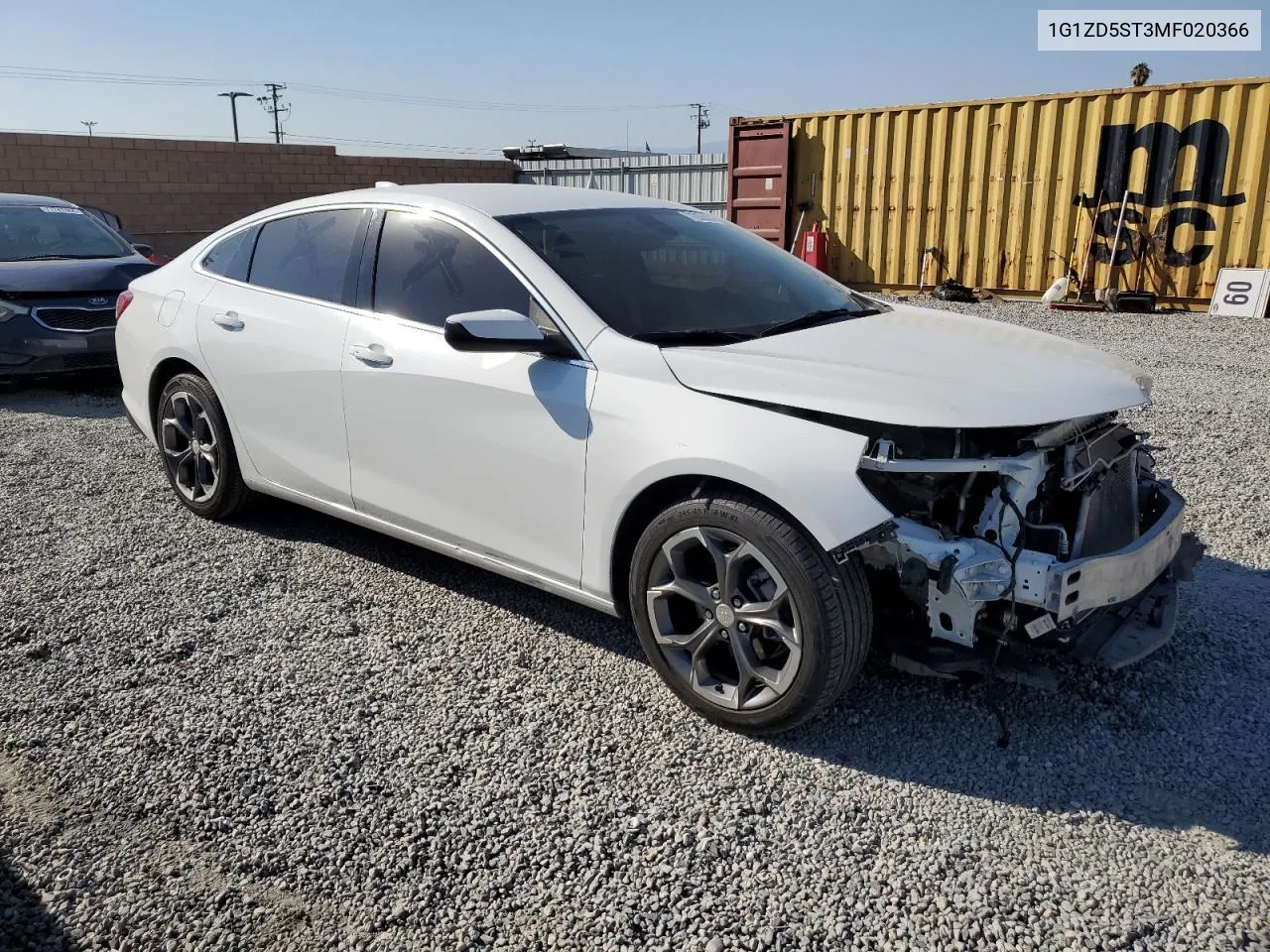 2021 Chevrolet Malibu Lt VIN: 1G1ZD5ST3MF020366 Lot: 71235564