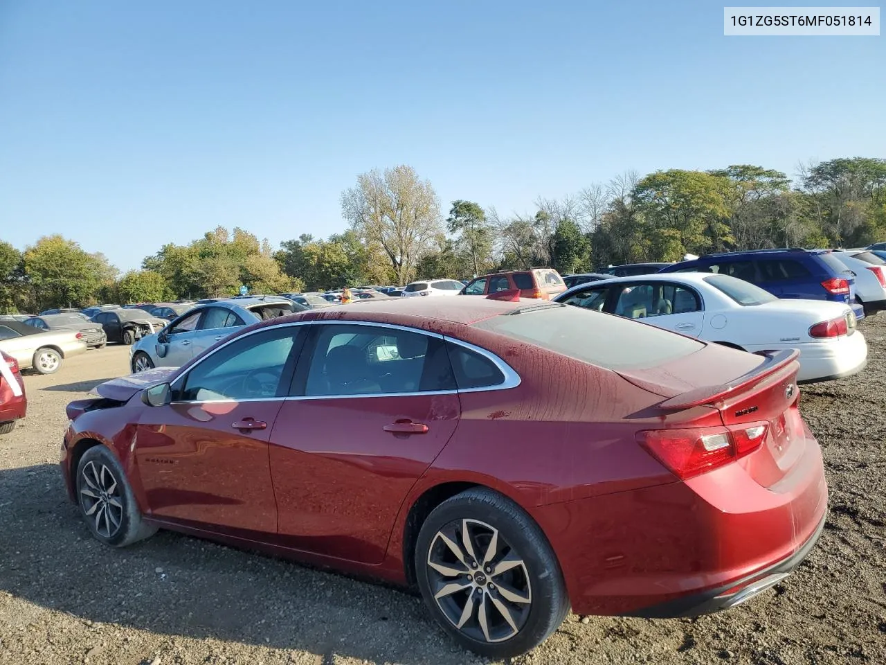 2021 Chevrolet Malibu Rs VIN: 1G1ZG5ST6MF051814 Lot: 74783594