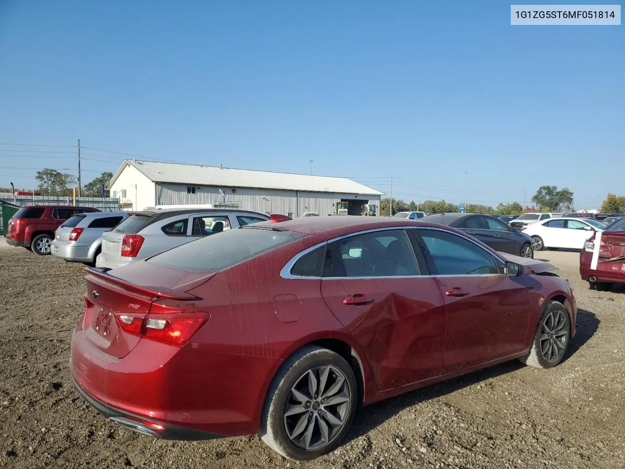 2021 Chevrolet Malibu Rs VIN: 1G1ZG5ST6MF051814 Lot: 74783594